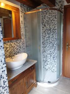 a bathroom with a shower and a sink at La Casa nel Sole in Savogna
