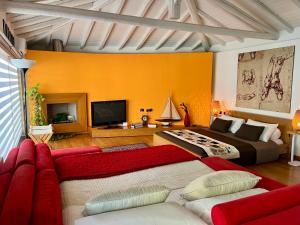 a large living room with a couch and a tv at Ara Town House in San Giovanni la Punta