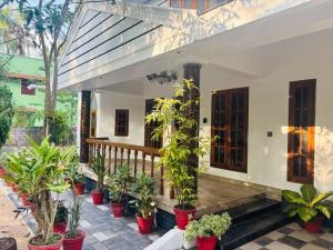 a house with a bunch of potted plants in front of it at Villa Lemon in Varkala