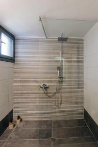 a shower with a glass door in a bathroom at Mesta Grand Residence in Chios +21 photos