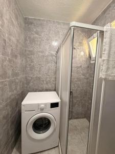 a washing machine in a bathroom with a shower at Olivra Apart in Cedit