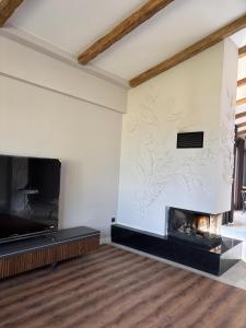 a living room with a fireplace and a flat screen tv at Villa suit in Trabzon