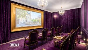 a conference room with purple curtains and a table and chairs at ICON Oceanview Retreat by Monyxbnb in Puerto Vallarta +84 photos