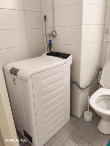 a small bathroom with a toilet and a sink at Light Home in Sodankylä +6 photos