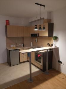 a kitchen with a table in the middle of it at Mountain Nest Pirin in Razlog