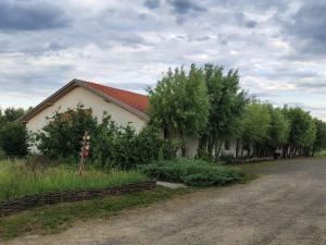 a house with a fence and trees next to a road at Kentaur Guesthouse in Atea