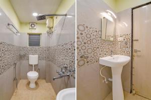 two pictures of a bathroom with a sink and a toilet at The Fortune Hotel, Newtown in New Town +44 photos