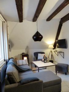 a living room with a couch and a table at La Venise bleue in Colmar