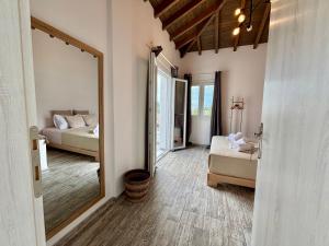 a bedroom with a mirror and a bed in a room at Elios Serenity House in Neo Klima +26 photos