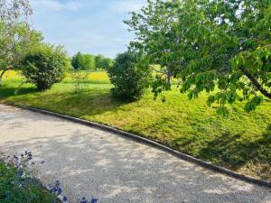 a winding road in a field with trees and flowers at Chez Aurele in Villersexel