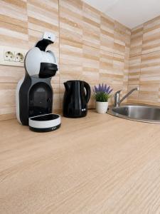 a coffee maker on a kitchen counter next to a sink at Panorama Chill in Rafailovici +26 photos