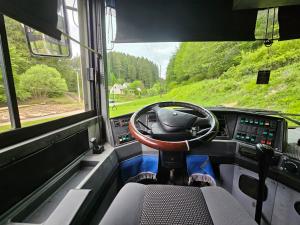 a view of the dashboard of a bus at Bed in Bus in Kolárovice