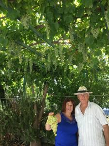 a man and a woman standing under a tree at Patmos Villas in Grikos