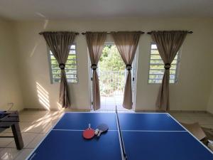 a living room with a blue ping pong table at Villa in Miradero in Mayaguez