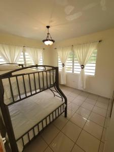 a bedroom with a bunk bed and two windows at Villa in Miradero in Mayaguez