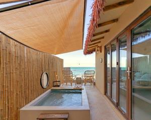 a swimming pool in the middle of a house at Ulsan Guyu Stay in Ulsan +1 photo