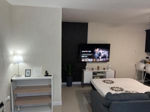a bedroom with a bed and a flat screen tv at Mandeville ingleside luxury in Mandeville