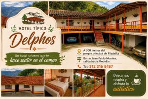 a flyer for a hotel tibetico delphi at Hotel Típico Delphos in Filadelfia