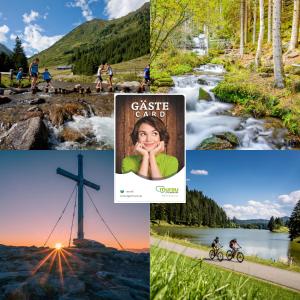 a collage of photos with a cross and a book at Feriendorf Murau by ALPS RESORTS in Murau
