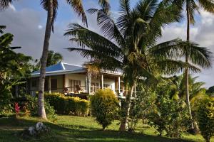 a house with palm trees in front of it at Maravu Taveuni Lodge in Matei
