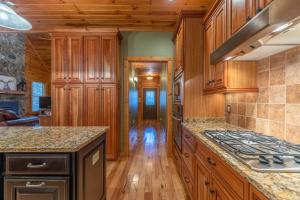 a kitchen with wooden cabinets and a stove top oven at The Forge in Lansing