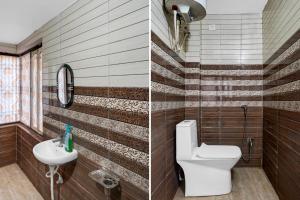 a bathroom with a toilet and a sink at Super Hotel O Kashi Ghat Varanasi Formerly Ganga Valley in Rāmnagar