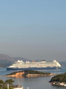 a cruise ship in a large body of water at Biraci Residence in Ksamil