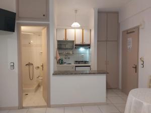 a kitchen with a counter top and a bathroom at Grammatoula in Nikiana