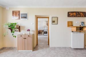 a kitchen with white walls and a counter in a room at Holiday house Pod Ledinco in Most na Soči