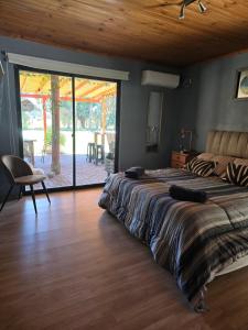 a bedroom with a large bed and a sliding glass door at Habitación Suite in Chimbarongo +16 photos