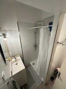 a bathroom with a shower and a sink at Super appartement avec balcon in Rodez