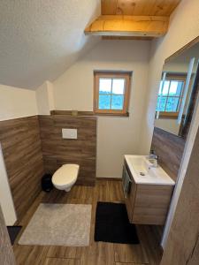 a bathroom with a toilet and a sink at Alpenchalet Sonnberg in Kalwang +21 photos