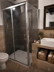 a bathroom with a shower and a toilet and a sink at Vega Suite in Bracciano