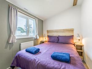 a bedroom with a purple bed with two blue pillows on it at No29 - Uk52060 in Hartland