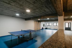 a room with a ping pong table in it at Camping Colibita in Colibiţa
