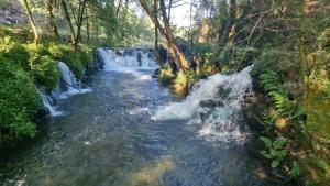 a waterfall in the middle of a river at Ecoresort Portobali in Jugueiros