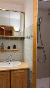 a bathroom with a sink and a shower at Au Coin des Souvenirs in Malbuisson +31 photos