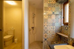 a bathroom with a shower and a toilet at Moulin neuf de combecave pour 6 in Saint-Amand-de-Vergt +16 photos