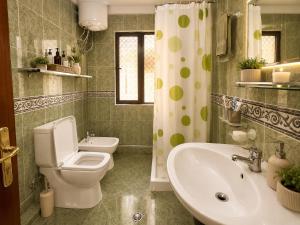a bathroom with a toilet and a sink at Berat Skyline Apartment in Berat +2 photos