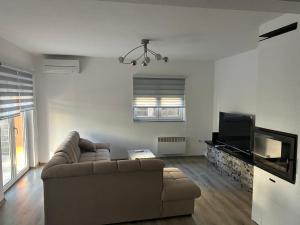 a living room with a couch and a television at Sarajevo Villa Oasis in Doglodi