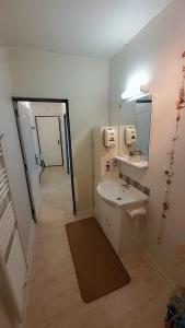 a bathroom with a sink and a mirror at Gîtes & Chambres d'hôtes Villa La Lorraine in Folkling