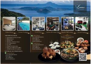 a collage of pictures of food on a menu at LUNA by LCB Apartelle and Resort Tagaytay in Tagaytay