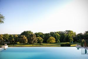 a large swimming pool with trees in the background at Scharioth Birtok in Nagyréde