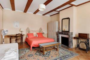 a bedroom with a bed and a fireplace at Gîte La Bonnetière in Joué-lès-Tours