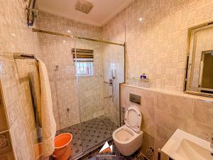 a bathroom with a toilet and a shower at Hols in Kaduna +19 photos