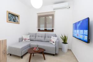 a living room with a couch and a flat screen tv at Apartments Ardura in Petrovac na Moru