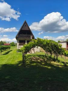 a building with a bunch of trees in a field at Chata Leonard in Farná