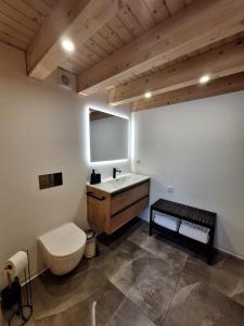 a bathroom with a toilet and a sink at Villa Barbosa in Quintiães +12 photos