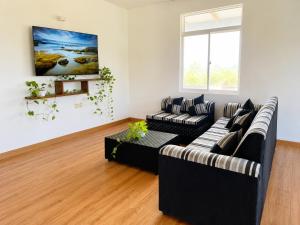 a living room with two couches and a tv at Bundala Forest Resort Yala in Weerawila