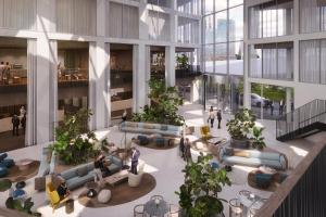 an overhead view of the lobby of a building at Estrel Tower in Berlin